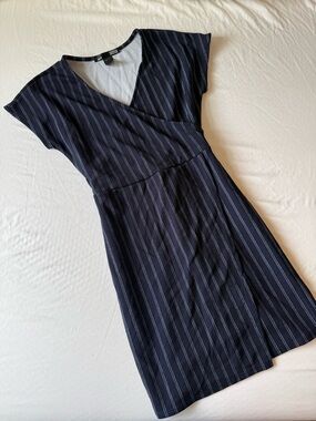 Rebel Sugar Navy Pinstripe Wrap-Style Midi Dress